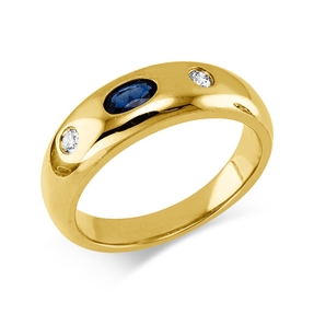 Ring aus 750 Gelbgold Saphir 0,28ct blau 2 Brillanten 0,08ct TW-SI B:6mm