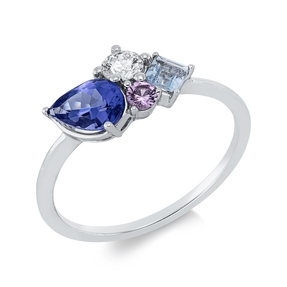 Ring aus 750 Weißgold 3 Aquamarine 0,89ct blau Brillant 0,18ct TW-SI B:8,6mm