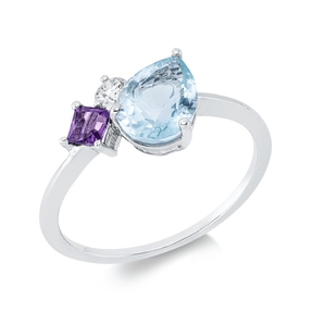 Ring aus 750 Weißgold 2 Amethyste 1,35ct lila Brillant 0,1ct TW-SI B:8,8mm