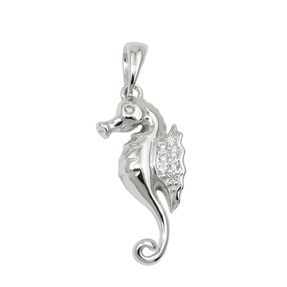 Anhänger Seepferdchen mit Zirkonia 22x10mm aus 925 Silber rhodiniert glänzend