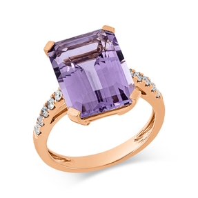 Ring aus 750 Rotgold Amethyst 7,6ct pink 10 Brillanten 0,23ct TW-SI B:14,3mm