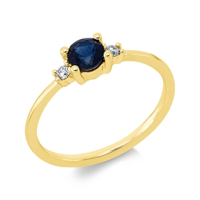 Ring aus 750 Gelbgold Saphir 0,36ct blau 2 Brillanten 0,05ct TW-SI B:4,5mm