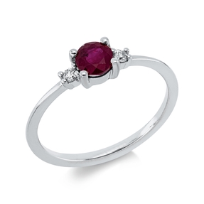 Ring aus 750 Weißgold Rubin 0,6ct rot 2 Brillanten 0,05ct TW-SI B:4,5mm 4er-Krappe