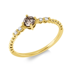 Ring aus 750 Gelbgold 4 Brillanten 0,05ct TW-PI 1 Brillant 0,25ct braun B:4,8mm