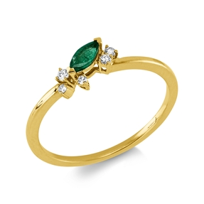 Ring aus 750 Gelbgold Smaragd 0,13ct grün 5 Diamanten 0,05ct TW-PI B:4,7mm