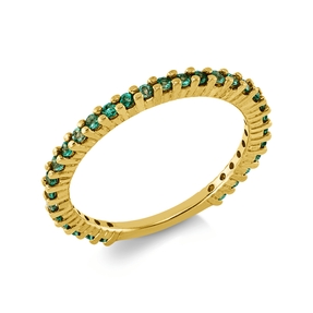 Ring in 750 yellow gold with 30 green emeralds, 0.33 ct, width: 1.6 mm