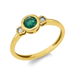 Ring aus 750 Gelbgold Smaragd 0,45ct grün 2 Brillanten 0,07ct TW-SI B:6,1mm