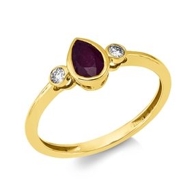 Ring Tropfen aus 750 Gelbgold Rubin 0,45ct rot Brillant 0,07ct TW-SI B:6,9mm Zarge Ring Tropfen aus 750 Gelbgold Rubin 0,45ct rot Brillant 0,07ct TW-SI B:6,9mm Zarge
