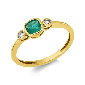 Ring aus 750 Gelbgold Smaragd 0,5ct grün 2 Brillanten 0,07ct TW-SI B:5,3mm