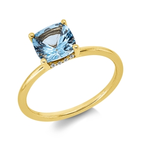 Ring aus 750 Gelbgold Aquamarin 1,14ct blau 16 Brillanten 0,09ct TW-SI B:6,7mm