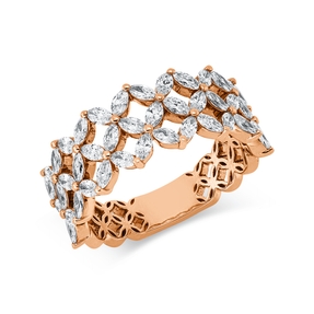 Ring in 750 red gold with 42 marquise-cut diamonds 1.09 ct TW-SI, width: 8 mm