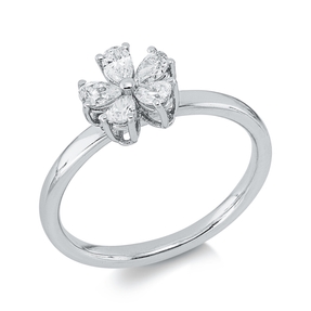 Ring aus 750 Weißgold 5 Diamanten Tropfen-Schliff 0,38ct F-VSI/SI B:7,5mm