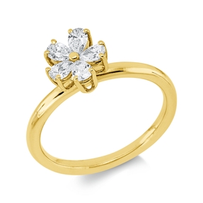 Ring in 750 yellow gold with 5 pear-cut diamonds 0.48 ct E-VSI/SI, width: 7.7 mm Ring in 750 yellow gold with 5 pear-cut diamonds 0.48 ct E-VSI/SI, width: 7.7 mm