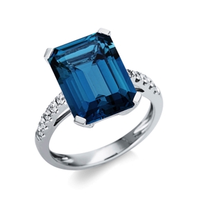 Ring aus 750 Weißgold Topas 10ct blau 10 Brillanten 0,23ct TW-SI B:14,4mm