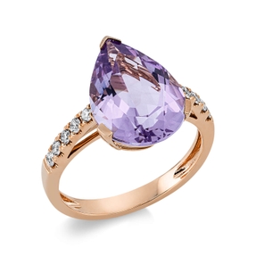 Ring aus 750 Rotgold Amethyst 4,7ct pink 10 Brillanten 0,23ct TW-SI B:14,6mm