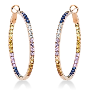 Creolen aus 750 Rotgold 78 Saphire 6,21ct mehrfarbig 8 Brillanten 0,51ct TW-VSI/SI Creolen aus 750 Rotgold 78 Saphire 6,21ct mehrfarbig 8 Brillanten 0,51ct TW-VSI/SI