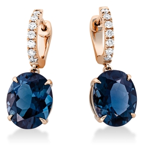 Creolen 750 Rotgold 2 Topase 8,8ct London Blue 14 Brillanten 0,27ct TW-SI 23,5x6mm Creolen 750 Rotgold 2 Topase 8,8ct London Blue 14 Brillanten 0,27ct TW-SI 23,5x6mm