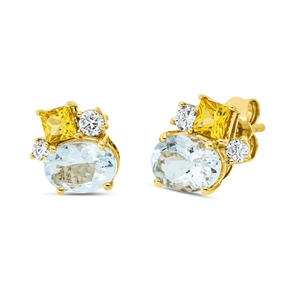 Ohrstecker aus 750 Gelbgold 4 Saphire 1,73ct gelb 4 Diamanten 0,19ct TW-SI 8,6x9mm Ohrstecker aus 750 Gelbgold 4 Saphire 1,73ct gelb 4 Diamanten 0,19ct TW-SI 8,6x9mm