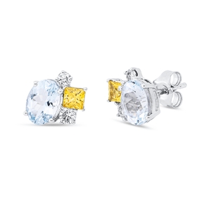 Ohrstecker aus 750 Weißgold 4 Saphire 1,73ct gelb 4 Diamanten 0,18ct TW-SI 8,6x9mm