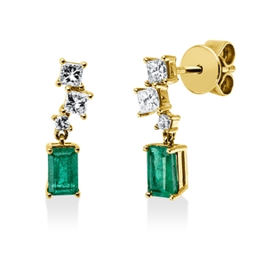Ohrstecker aus 750 Gelbgold 2 Smaragde 0,7ct grün mit Diamanten 14x4mm
