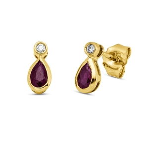 Ohrstecker Tropfen 750 Gelbgold 2 Rubine 0,5ct rot Brillant 0,03ct TW-SI 8,5x3,8mm