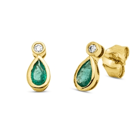 Ohrstecker Tropfen aus 750 Gelbgold 2 Smaragde 0,36ct grün Brillant 0,03ct TW-SI