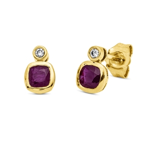 Ohrstecker aus 750 Gelbgold Rubin 0,65ct rot 2 Brillanten 0,03ct TW-SI 7,5x5mm