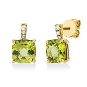 Ohrstecker 750 Gelbgold 2 Peridote 4,15ct grün 6 Brillanten 0,1ct W-SI 12,8x8mm
