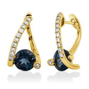 Creolen aus 750 Gelbgold 2 Topase 3,11ct London Blue 22 Brillanten 0,31ct W-SI