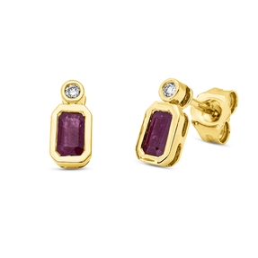 Ohrstecker aus 750 Gelbgold 2 Rubine 0,8ct rot 2 Brillanten 0,03ct TW-SI 8,9x4,2mm