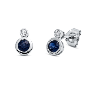 Ohrstecker aus 750 Weißgold 2 Saphire 0,6ct blau 2 Brillanten 0,03ct TW-SI 7,6x5mm