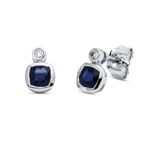 Ohrstecker aus 750 Weißgold 2 Saphire 0,7ct blau 2 Brillanten 0,03ct TW-SI 7,6x5mm