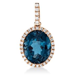 Anhänger aus 750 Rotgold Topas 4,4ct London Blue 33 Brillanten 0,15ct TW-SI Anhänger aus 750 Rotgold Topas 4,4ct London Blue 33 Brillanten 0,15ct TW-SI