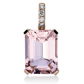 Anhänger aus 750 Rotgold Morganit 6,6ct pink 4 Brillanten 0,1ct TW-SI 21,5x10,1mm Anhänger aus 750 Rotgold Morganit 6,6ct pink 4 Brillanten 0,1ct TW-SI 21,5x10,1mm