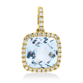 Anhänger aus 750 Gelbgold Topas 3,9ct skyblue 33 Brillanten 0,16ct TW-SI 17,5x11mm