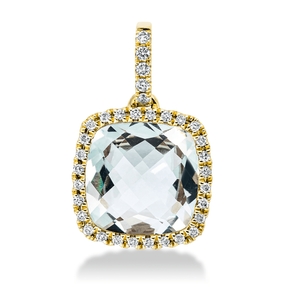 Anhänger aus 750 Gelbgold Amethyst 3ct grün 33 Brillanten 0,16ct TW-SI 17,5x11mm