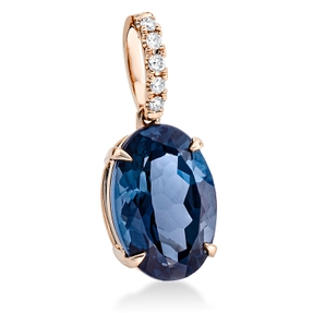 Anhänger 750 Rotgold Topas 7,2ct London Blue 5 Brillanten 0,1ct TW-SI 23,3x10mm