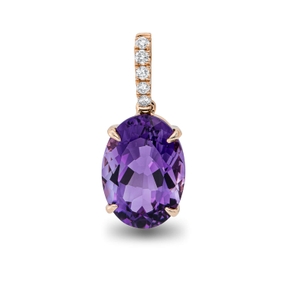 Anhänger aus 750 Rotgold Amethyst 5,7ct lila 5 Brillanten 0,1ct TW-SI 23,4x9,9mm