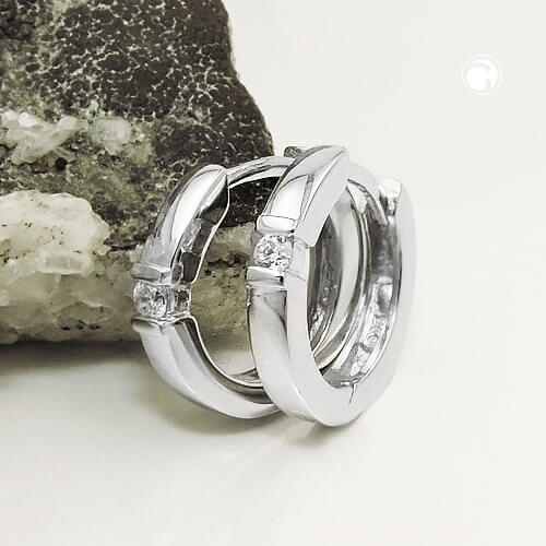 Creole 13x2mm Klappscharnier Zirkonia glänzend rhodiniert 925 Silber