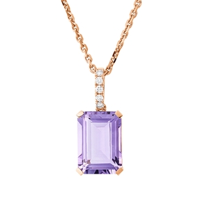 Anhänger aus 750 Rotgold Amethyst 7ct pink 5 Brillanten 0,1ct TW-SI 23,8x10,5mm