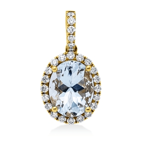 Anhänger 750 Gelbgold Aquamarin 2,32ct blau 26 Brillanten 0,37ct TW-SI 20,3x0,9mm Anhänger 750 Gelbgold Aquamarin 2,32ct blau 26 Brillanten 0,37ct TW-SI 20,3x0,9mm