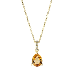 Collier aus 750 Gelbgold Citrin 1,48ct gelb 6 Diamanten 0,02ct TW-SI L:45cm