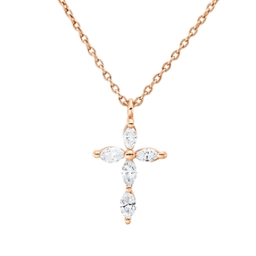 Collier Kreuz aus 750 Rotgold 5 Diamanten Navette-Schliff 0,25ct E-VSI/SI L:41,5cm Collier Kreuz aus 750 Rotgold 5 Diamanten Navette-Schliff 0,25ct E-VSI/SI L:41,5cm