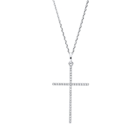Collier Kreuz aus 750 Gold Weißgold 37 Brillanten 0,07ct F-SI L:42cm
