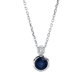 Collier aus 750 Weißgold Saphir 0,6ct blau Brillant 0,04ct TW-SI L:45cm Zarge