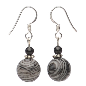 Ohrringe Ohrhänger aus Picasso-Jaspis & Onyx & 925er Silber schwarz grau Damen