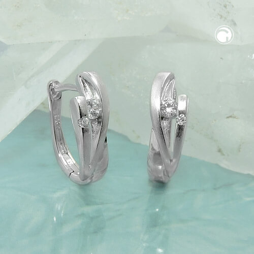 Creole 14x5mm Klappscharnier Zirkonias matt-glänzend rhodiniert 925 Silber