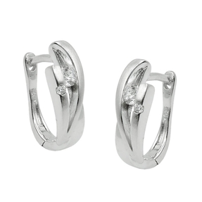 Paar Creolen 14x5mm mit Zirkonia 925 Silber matt-rhodiniert glänzend