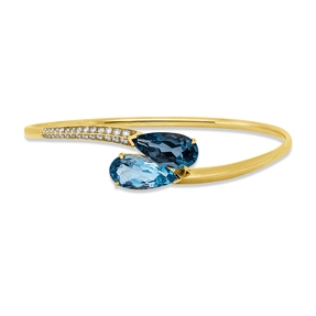 Armreif aus 750 Gelbgold 2 Topase 6,67ct blau 28 Brillanten 0,35ct TW-SI 47x57mm