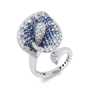 Ring aus 750 Weißgold 75 Saphire 2ct blau 109 Brillanten 1,67ct TW-VSI B:23,3mm